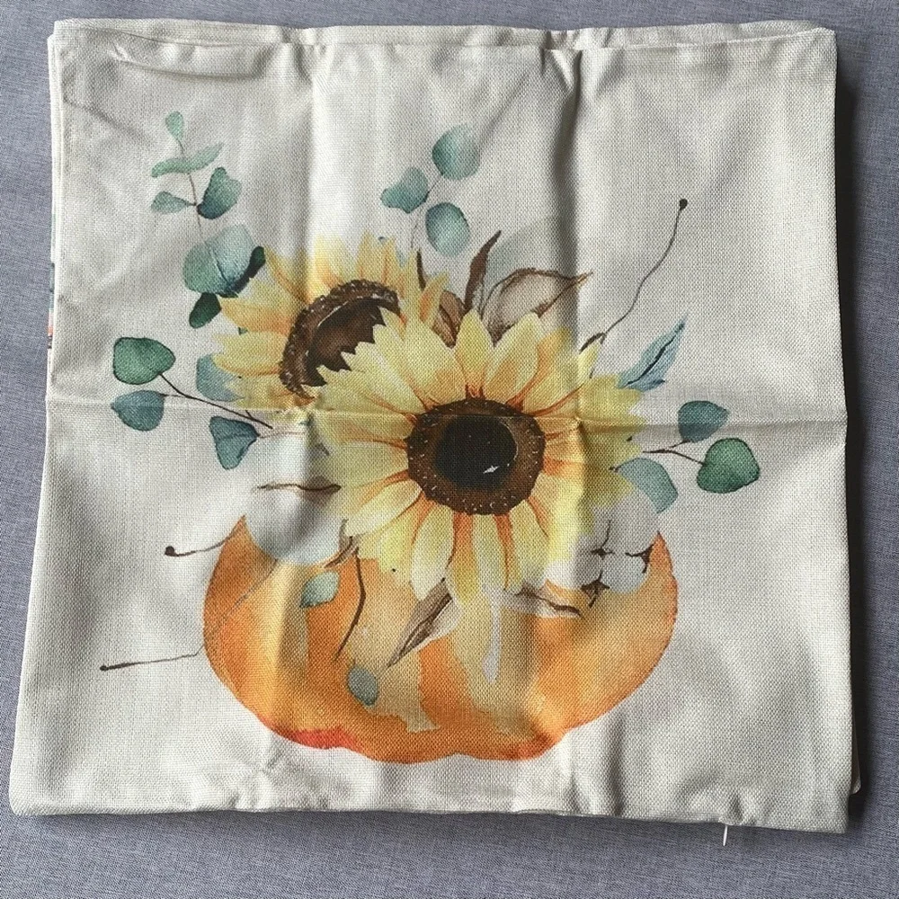 Fall Pillow Covers 18x18 Set of 4 Sunflower Pumpkin Fall Autumn Farmhouse